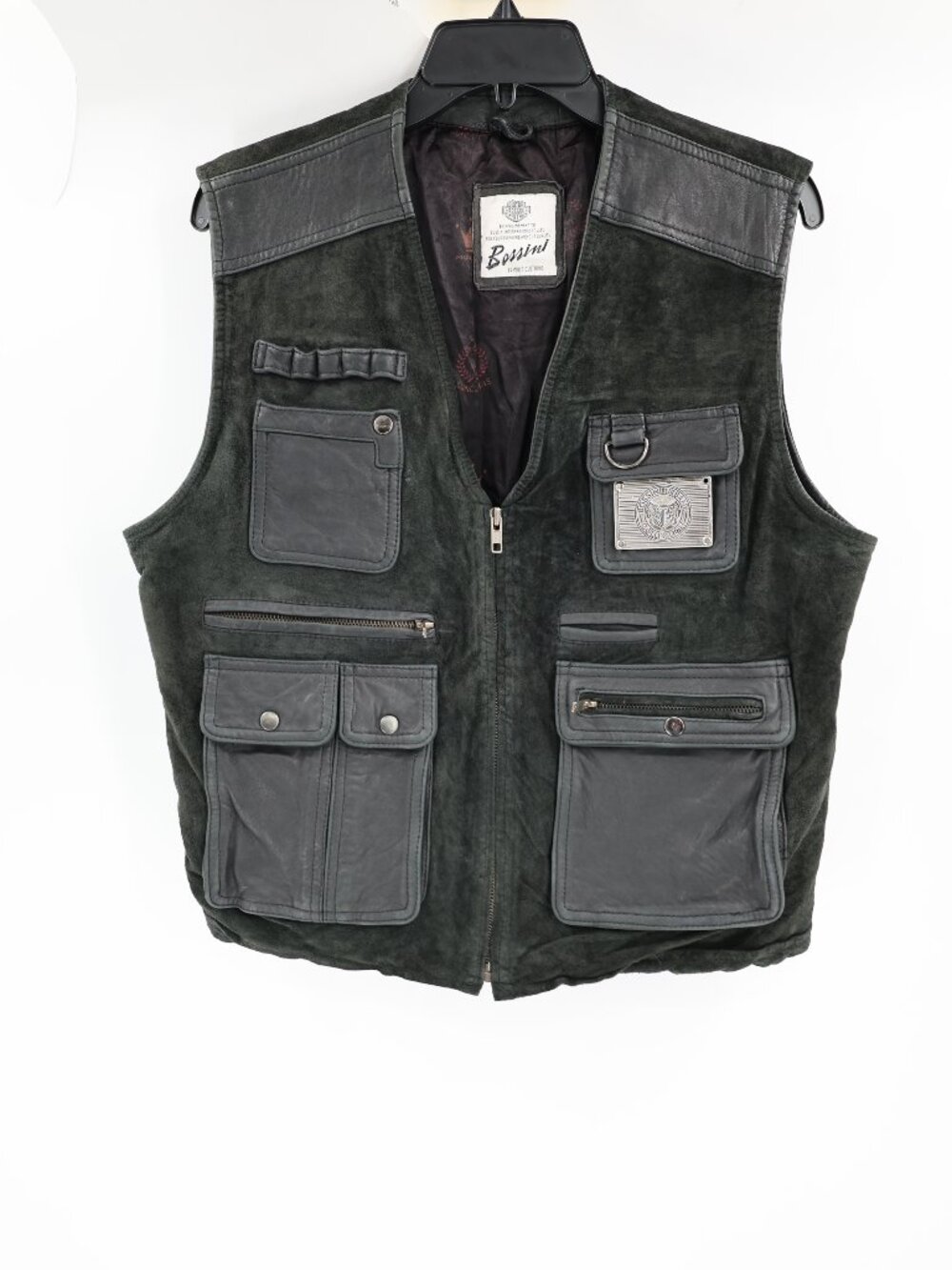 Vintage Bossini Vest Mens Medium Lamb Skin biker Motorcycle Zip Up suede leather